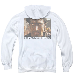 Army Of Darkness Jack Left Town Back Print Zipper Mens Hoodie White