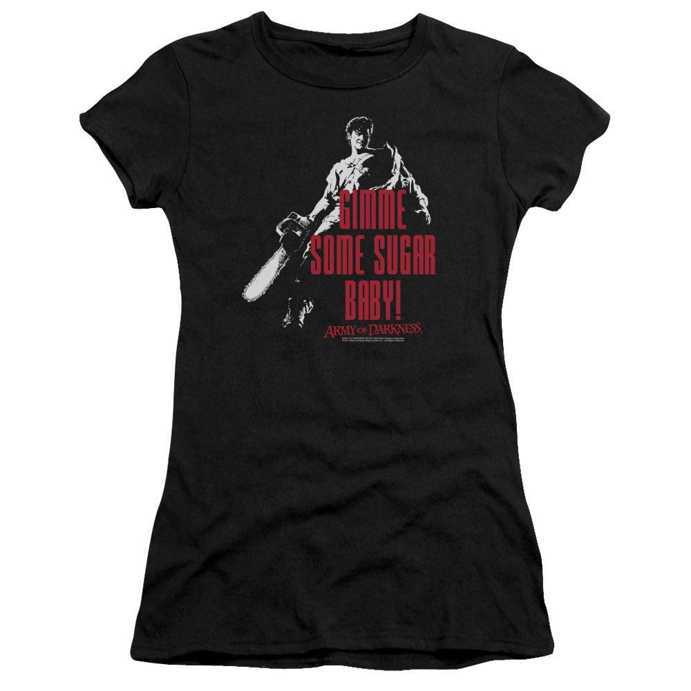 Army Of Darkness Sugar Junior Sheer Cap Sleeve Womens T Shirt Black