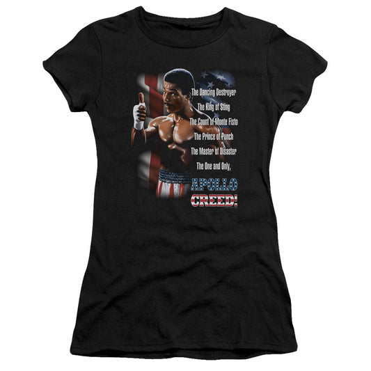 Rocky II The One And Only Junior Sheer Cap Sleeve Womens T Shirt Black