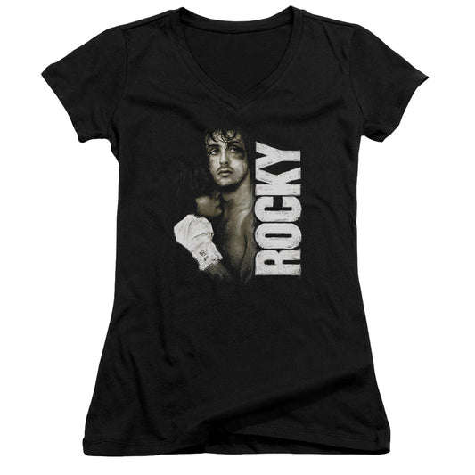 Rocky Painted Rocky Junior Sheer Cap Sleeve V-Neck Womens T Shirt Black