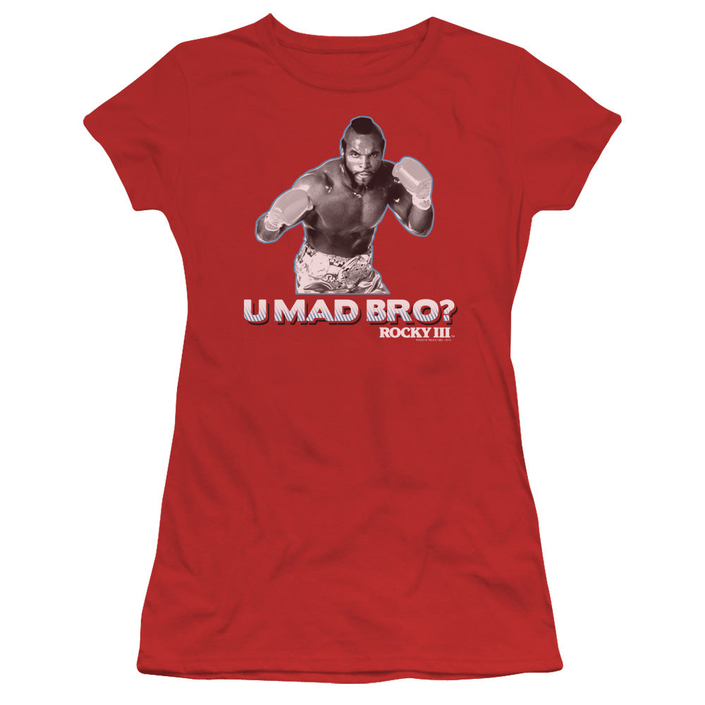 Rocky III U Mad Bro Junior Sheer Cap Sleeve Womens T Shirt Red