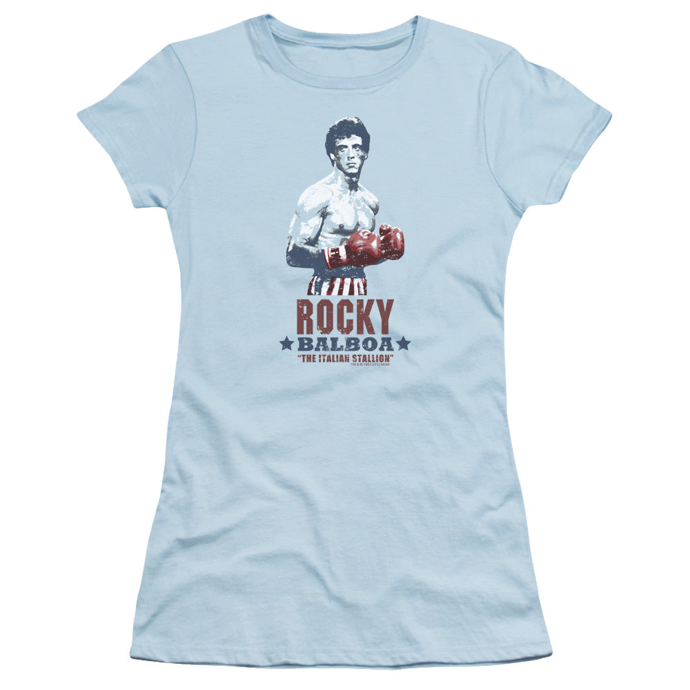 Rocky Balboa Junior Sheer Cap Sleeve Womens T Shirt Light Blue