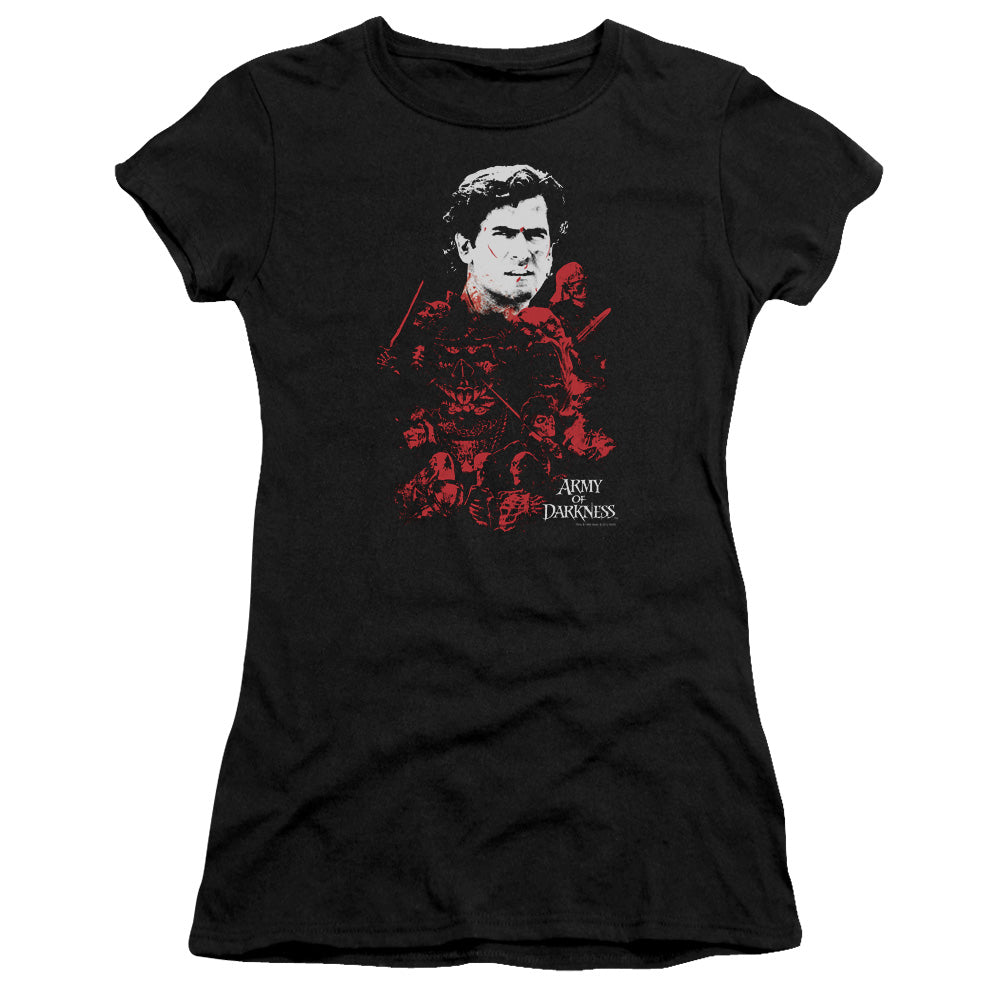 Army Of Darkness Pile Of Baddies Junior Sheer Cap Sleeve Womens T Shirt Black