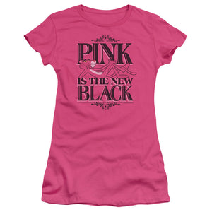 Pink Panther The New Black Junior Sheer Cap Sleeve Womens T Shirt Hot Pink