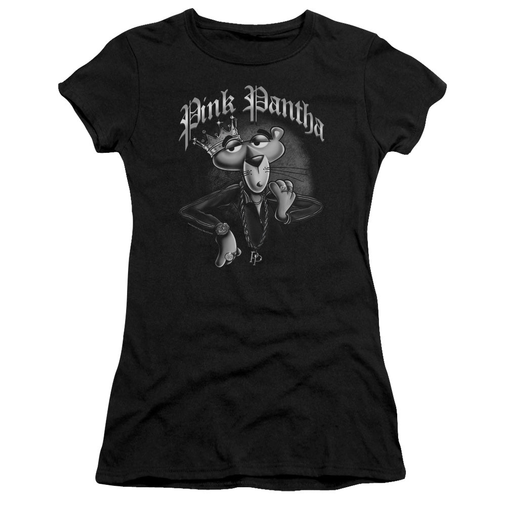 Pink Panther Pink Pantha Junior Sheer Cap Sleeve Womens T Shirt Black