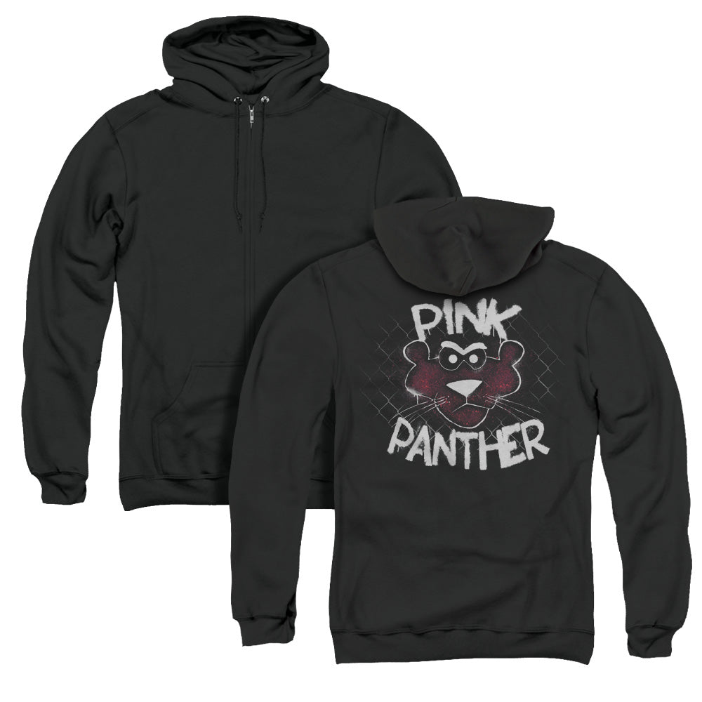 Pink Panther Spray Panther Back Print Zipper Mens Hoodie Black