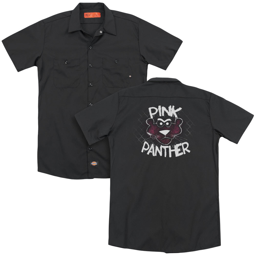 Pink Panther Spray Panther Back Print Mens Work Shirt Black