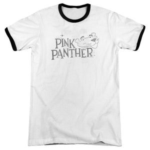 Pink Panther Sketch Logo Heather Ringer Mens T Shirt White Black