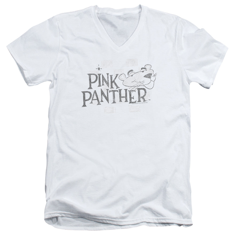 Pink Panther Sketch Logo Mens Slim Fit V-Neck T Shirt White