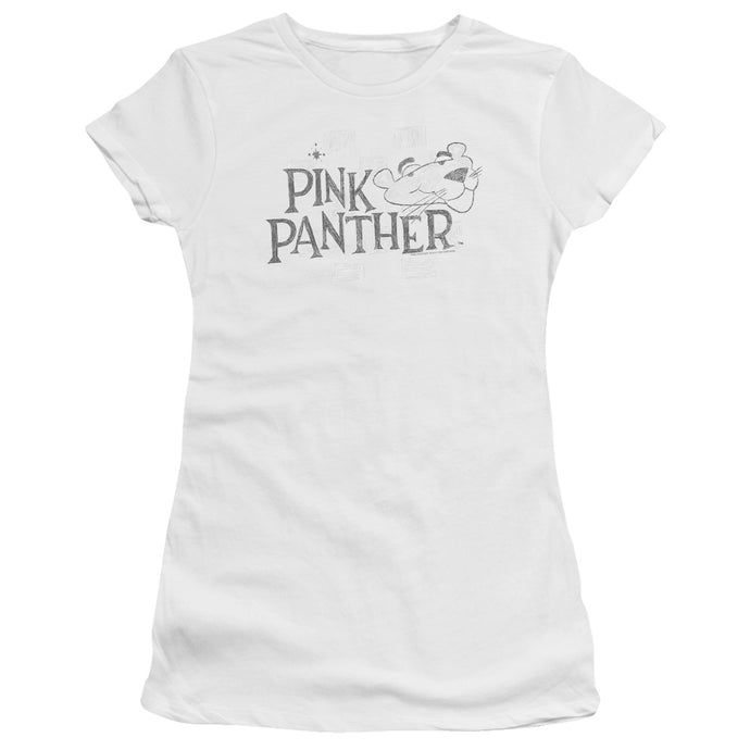 Pink Panther Sketch Logo Junior Sheer Cap Sleeve Womens T Shirt White