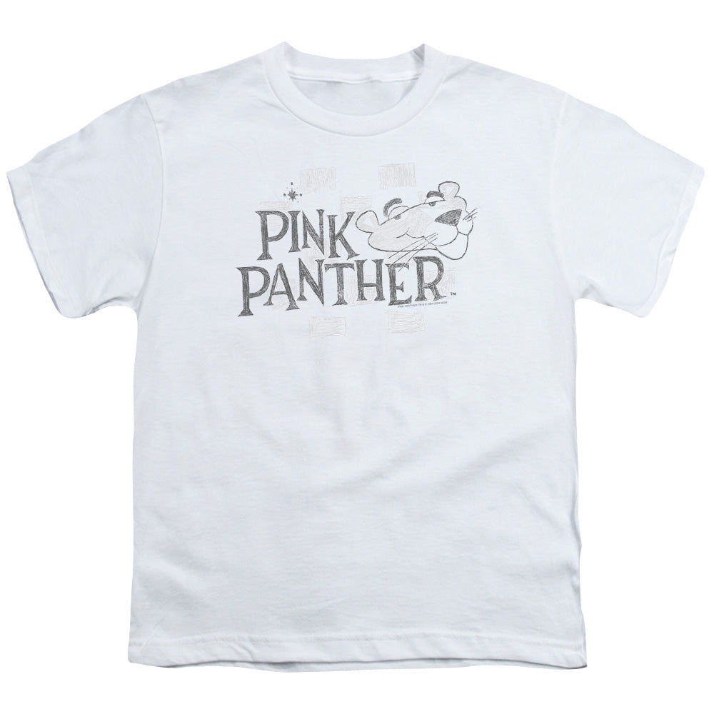 Pink Panther Sketch Logo Kids Youth T Shirt White