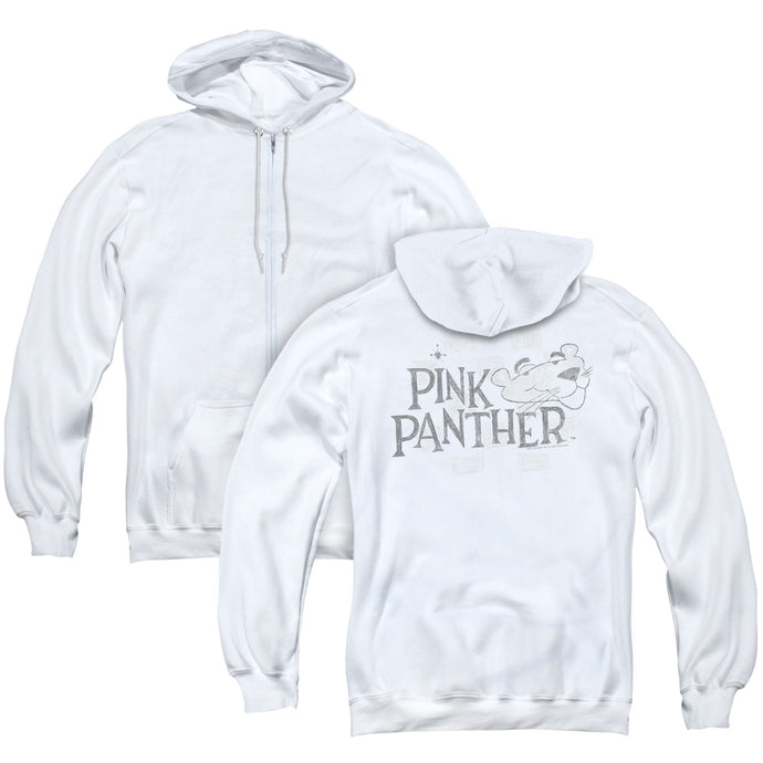 Pink Panther Sketch Logo Back Print Zipper Mens Hoodie White