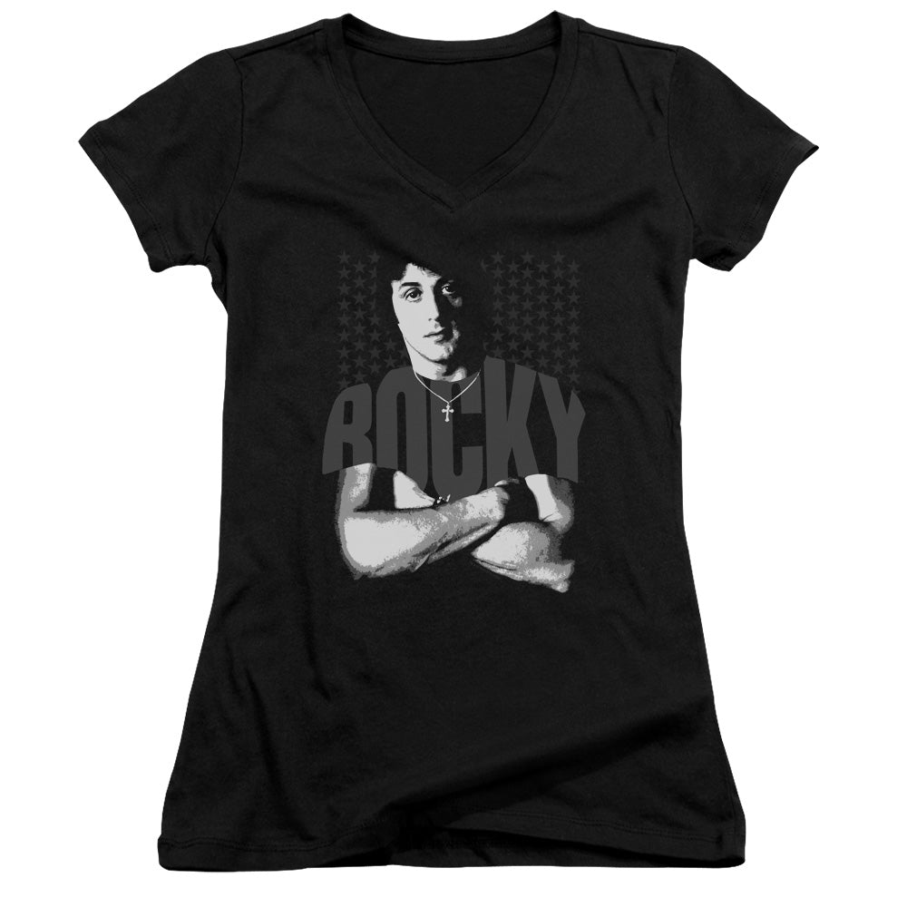 Rocky Shirt Junior Sheer Cap Sleeve V-Neck Womens T Shirt Black