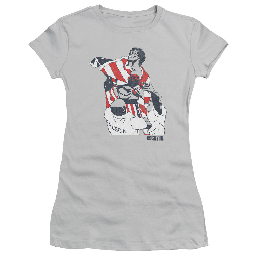 Rocky Graphic Flag Junior Sheer Cap Sleeve Womens T Shirt Silver