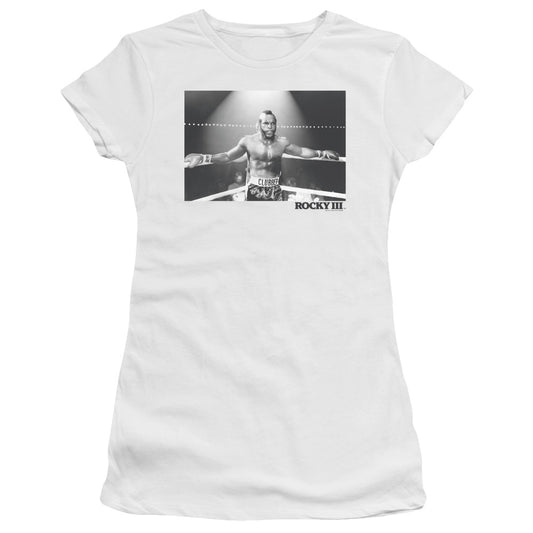 Rocky III Clubber Square Junior Sheer Cap Sleeve Womens T Shirt White