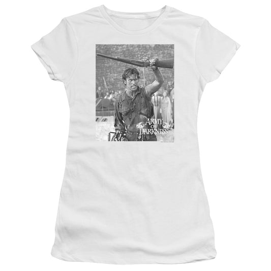 Army Of Darkness Boom Junior Sheer Cap Sleeve Womens T Shirt White