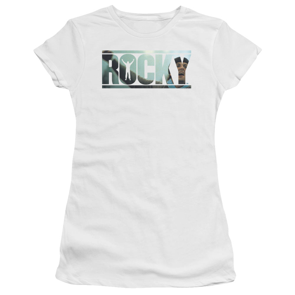 Rocky Cutout Logo Junior Sheer Cap Sleeve Womens T Shirt White