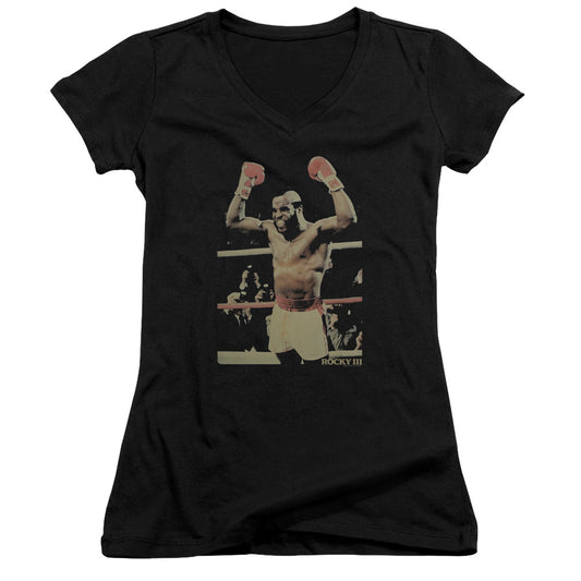 Rocky III Clubber Junior Sheer Cap Sleeve V-Neck Womens T Shirt Black