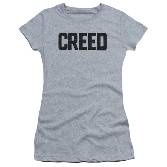 Creed Cracked Logo Junior Sheer Cap Sleeve Womens T Shirt Athletic Heather