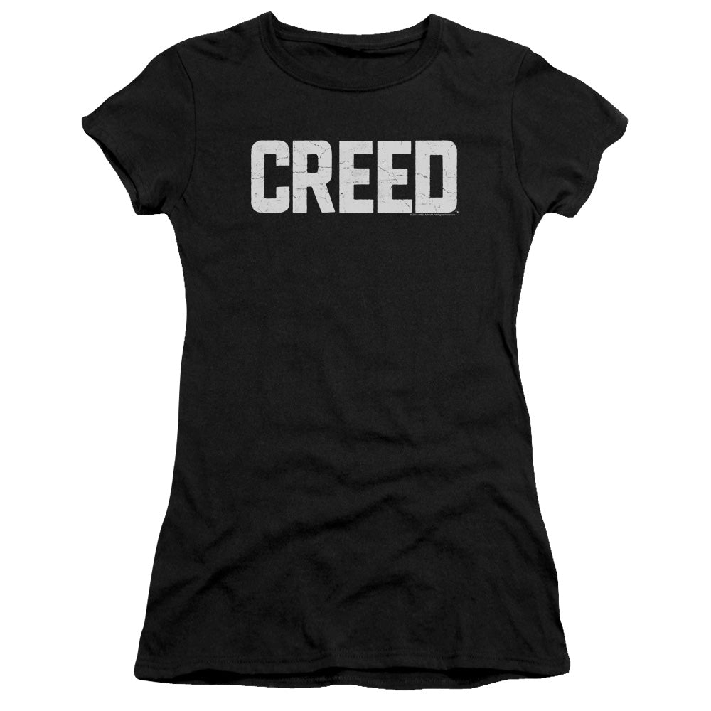 Creed Cracked Logo Junior Sheer Cap Sleeve Womens T Shirt Black