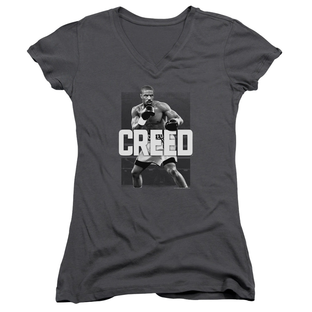 Creed Final Round Junior Sheer Cap Sleeve V-Neck Womens T Shirt Charcoal