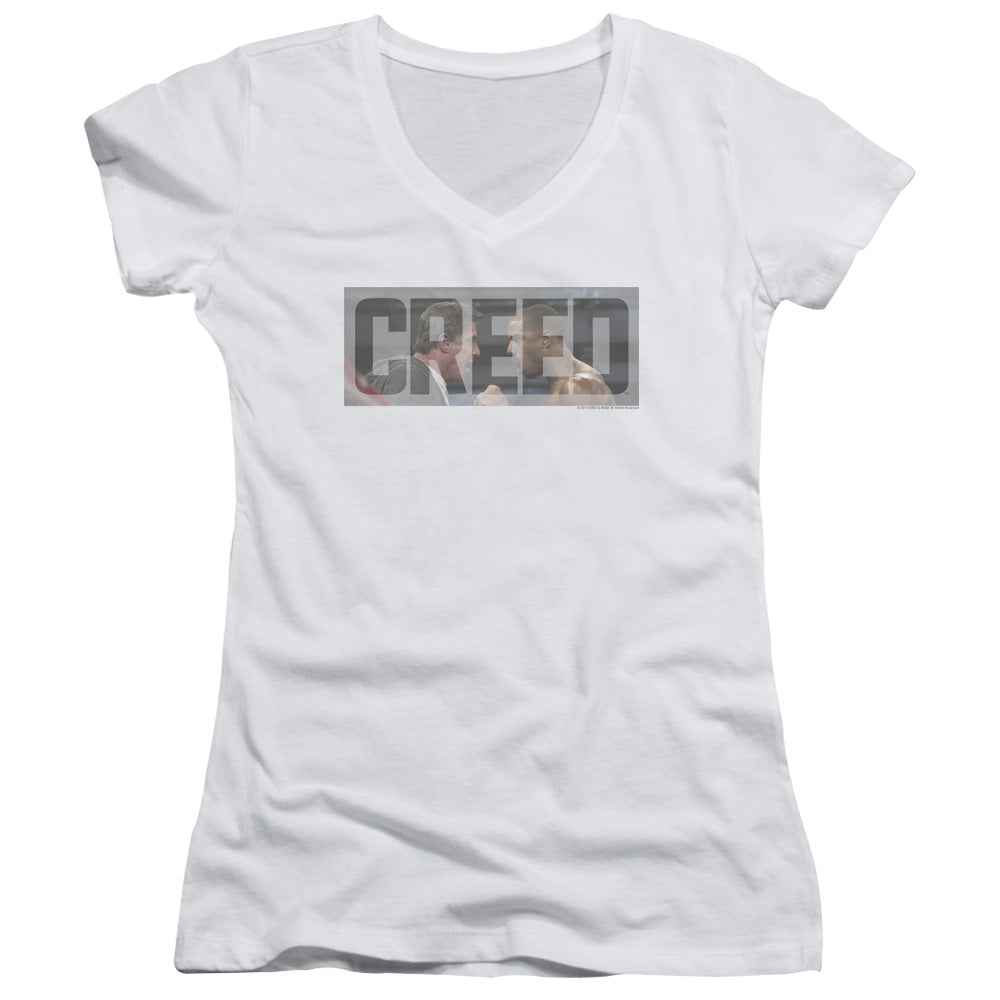 Creed Pep Talk Junior Sheer Cap Sleeve V-Neck Womens T Shirt White