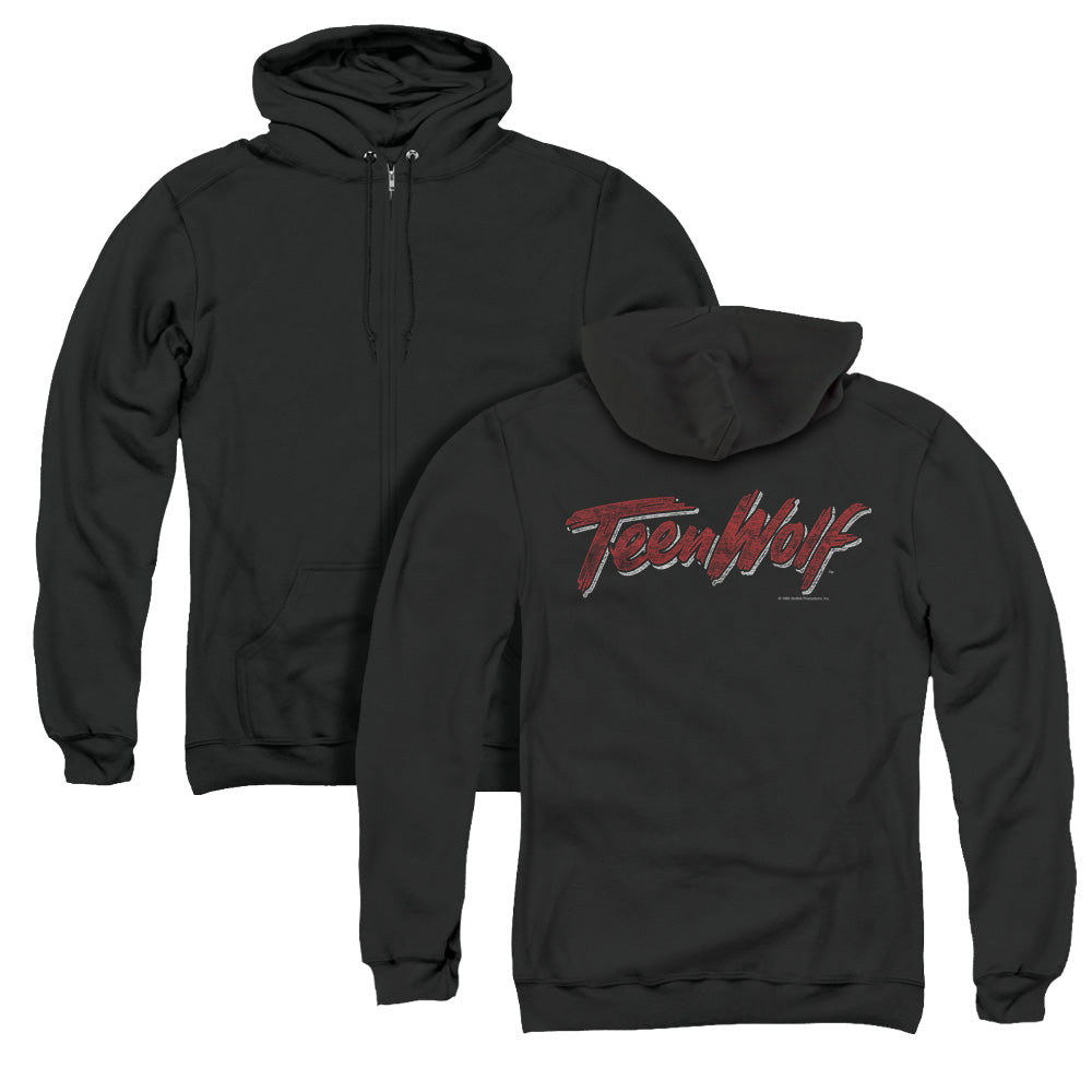 Teen Wolf Scrawl Logo Back Print Zipper Mens Hoodie Black