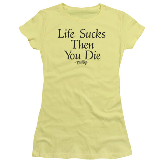 Teen Wolf Life Sucks Junior Sheer Cap Sleeve Womens T Shirt Banana