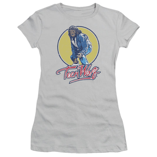 Teen Wolf Rockin Teen Wolf Junior Sheer Cap Sleeve Womens T Shirt Silver