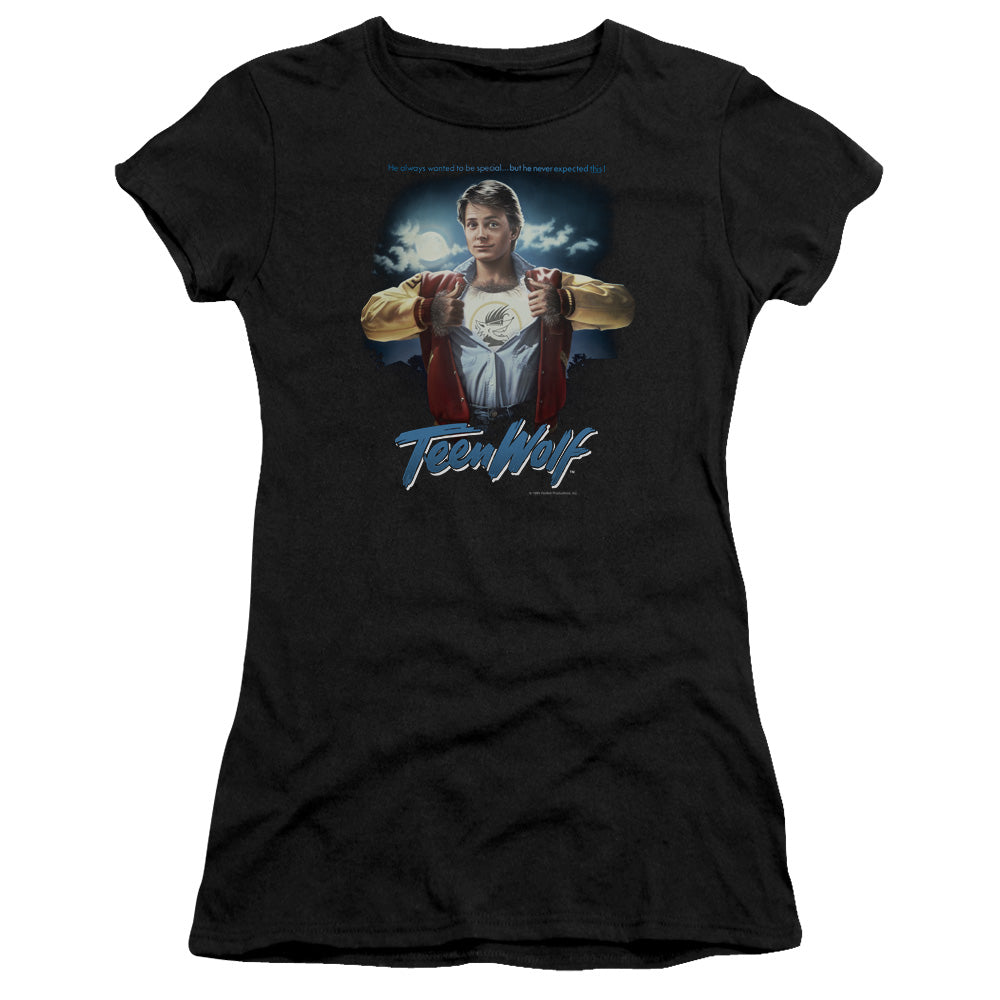 Teen Wolf Poster Junior Sheer Cap Sleeve Womens T Shirt Black