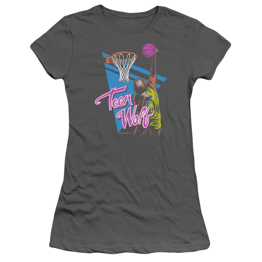 Teen Wolf Slam Dunk Junior Sheer Cap Sleeve Womens T Shirt Charcoal