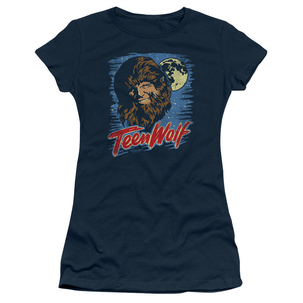 Teen Wolf Moon Wolf Junior Sheer Cap Sleeve Womens T Shirt Navy