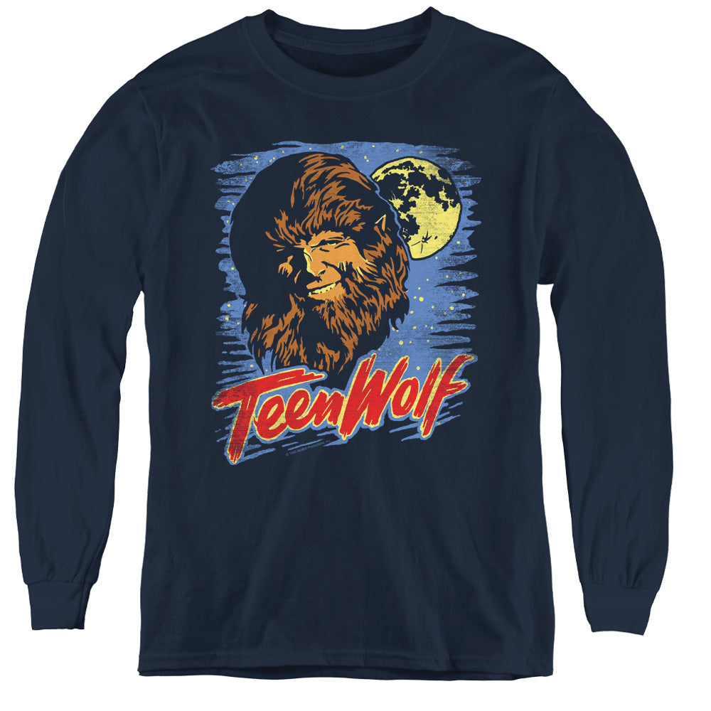 Teen Wolf Moon Wolf Long Sleeve Kids Youth T Shirt Navy