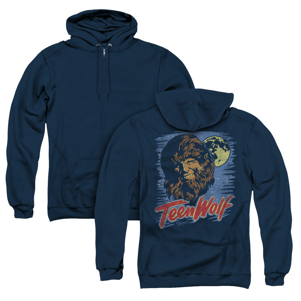 Teen Wolf Moon Wolf Back Print Zipper Mens Hoodie Navy