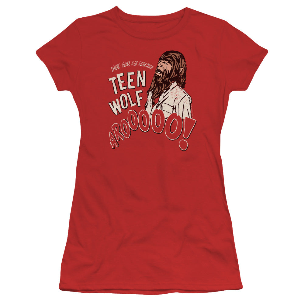 Teen Wolf Animal Junior Sheer Cap Sleeve Womens T Shirt Red