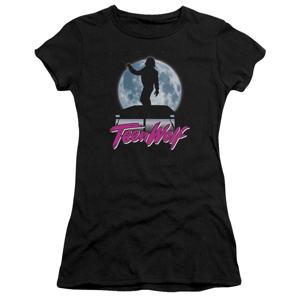 Teen Wolf Moonlight Surf Junior Sheer Cap Sleeve Womens T Shirt Black