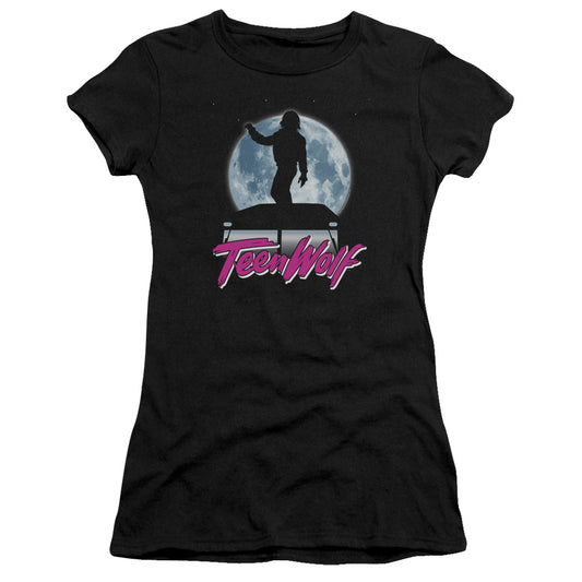 Teen Wolf Moonlight Surf Junior Sheer Cap Sleeve Womens T Shirt Black