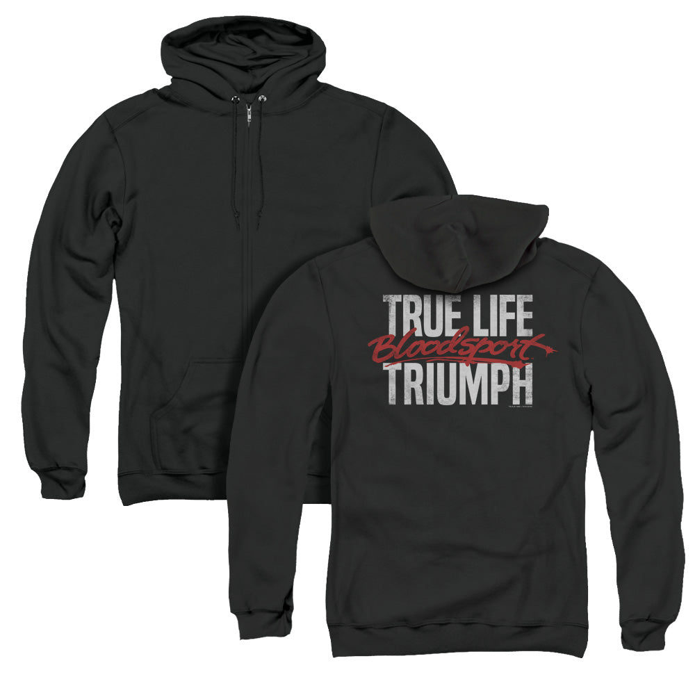 Bloodsport True Story Back Print Zipper Mens Hoodie Black