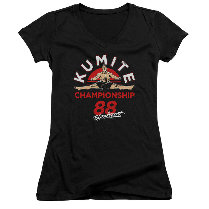 Bloodsport Championship 88 Junior Sheer Cap Sleeve V-Neck Womens T Shirt Black