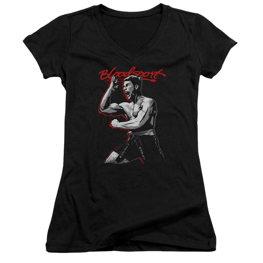 Bloodsport Loud Mouth Junior Sheer Cap Sleeve V-Neck Womens T Shirt Black