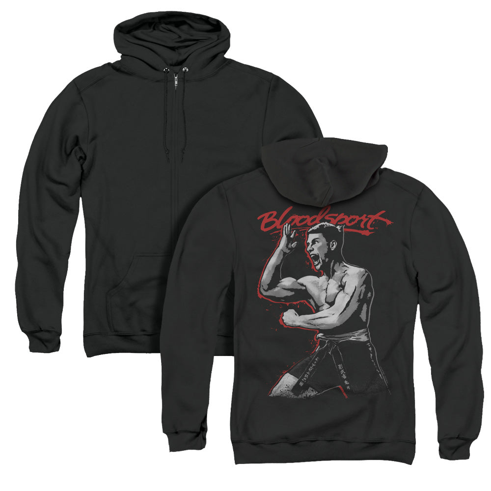 Bloodsport Loud Mouth Back Print Zipper Mens Hoodie Black