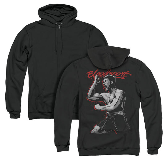 Bloodsport Loud Mouth Back Print Zipper Mens Hoodie Black