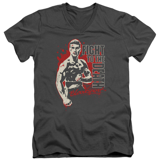 Bloodsport To The Death Mens Slim Fit V-Neck T Shirt Charcoal