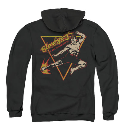 Bloodsport Action Packed Back Print Zipper Mens Hoodie Black