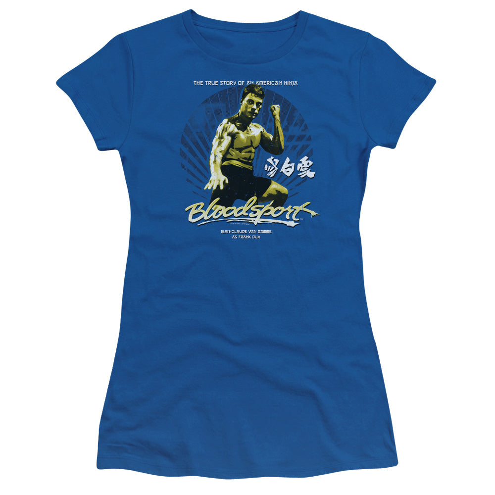 Bloodsport American Ninja Junior Sheer Cap Sleeve Womens T Shirt Royal Blue