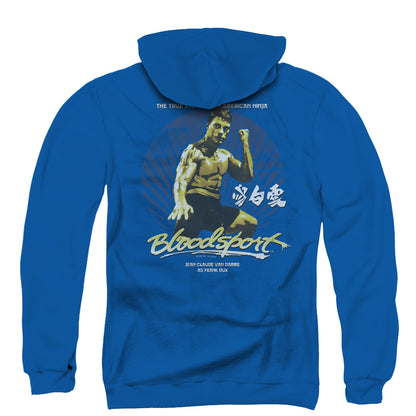 Bloodsport American Ninja Back Print Zipper Mens Hoodie Royal Blue