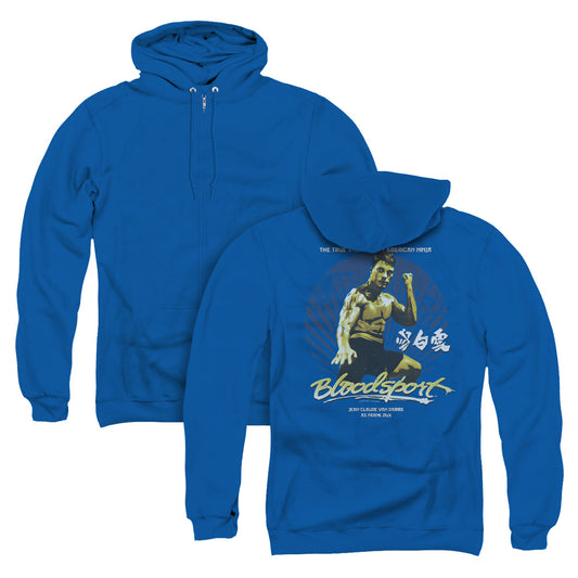 Bloodsport American Ninja Back Print Zipper Mens Hoodie Royal Blue