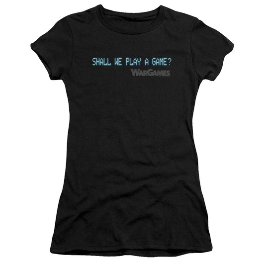 Wargames Shall We Junior Sheer Cap Sleeve Womens T Shirt Black