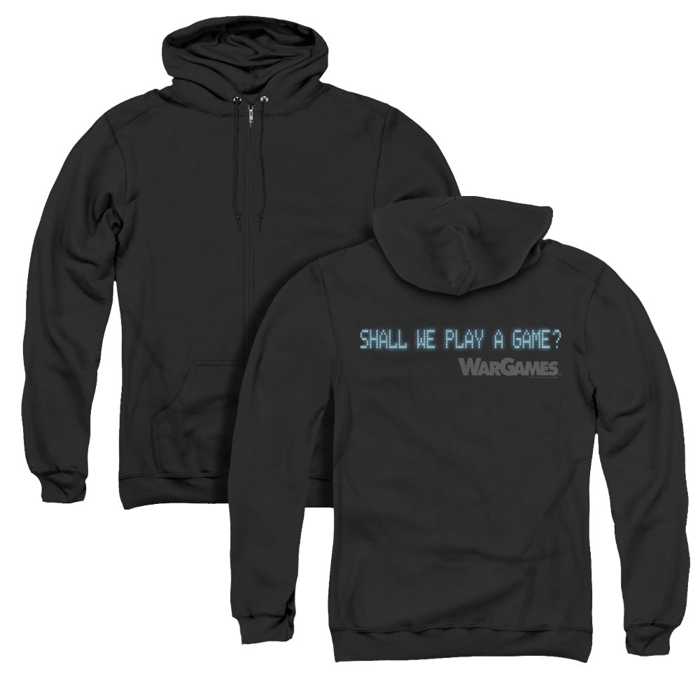 Wargames Shall We Back Print Zipper Mens Hoodie Black