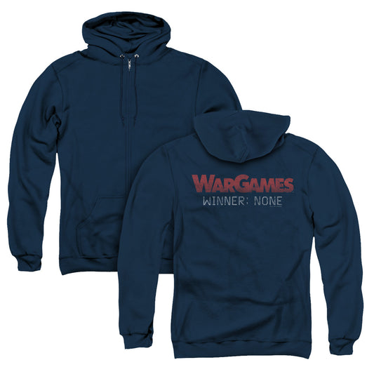 Wargames No Winners Back Print Zipper Mens Hoodie Navy Blue